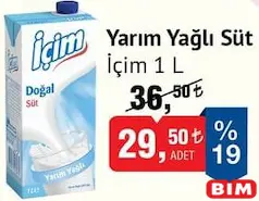İÇİM YARIM YAĞLI SÜT 1 L